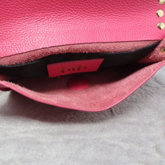 BTB Los Angeles Hot Pink Rocker Biker Styling Leather Gold Studded Crossbody Bag - Picture 14 of 16